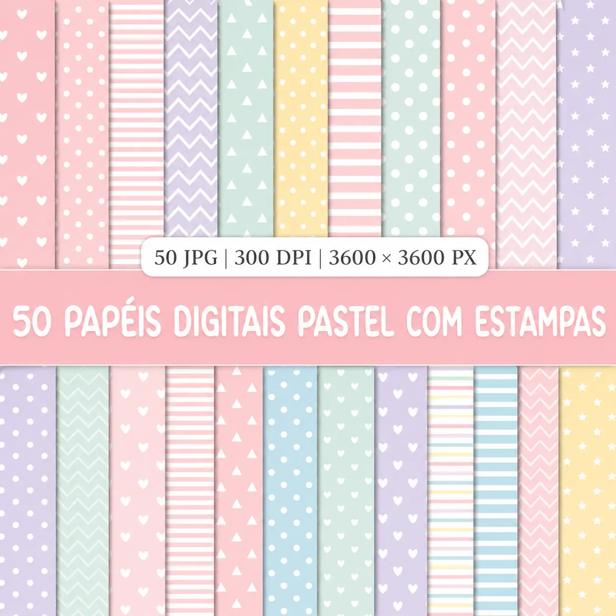Amostra do bônus: papéis em cores pastel com estampas