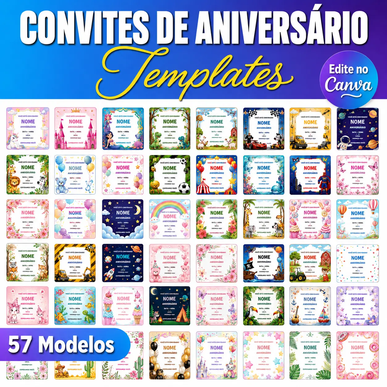Amostra do bônus: modelos de convites de aniversário editáveis