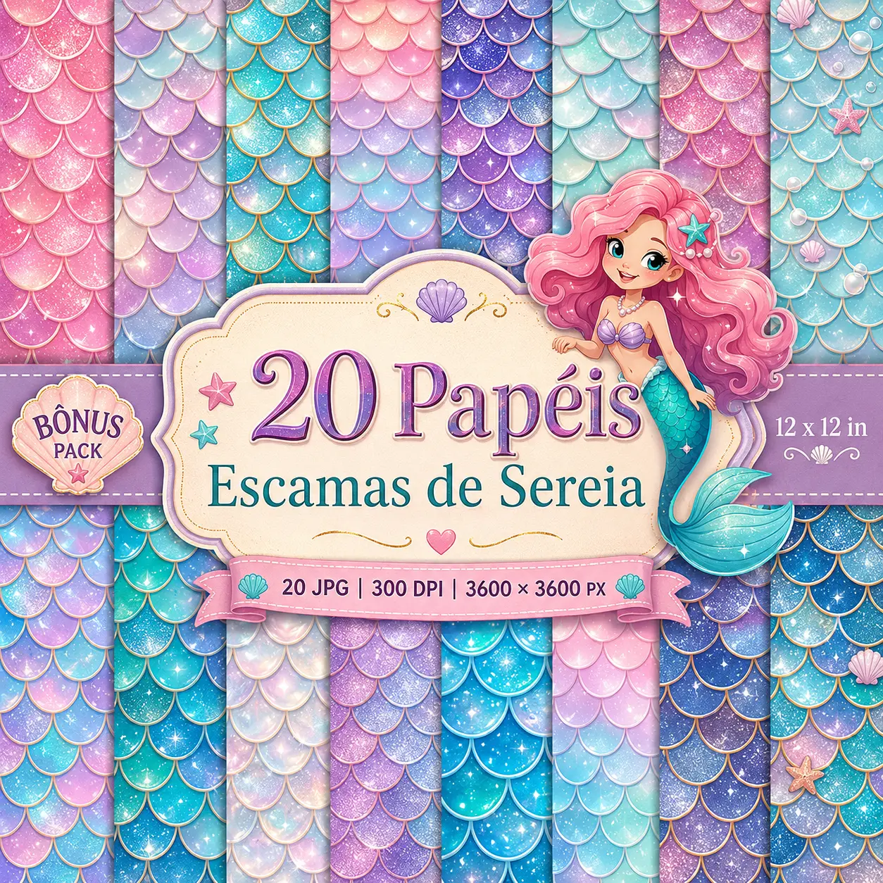 Amostra do bônus: papéis com escamas de sereia